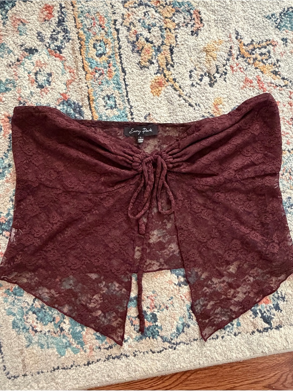 Envy Park Lace Tie-Front Bustier Top - Burgundy